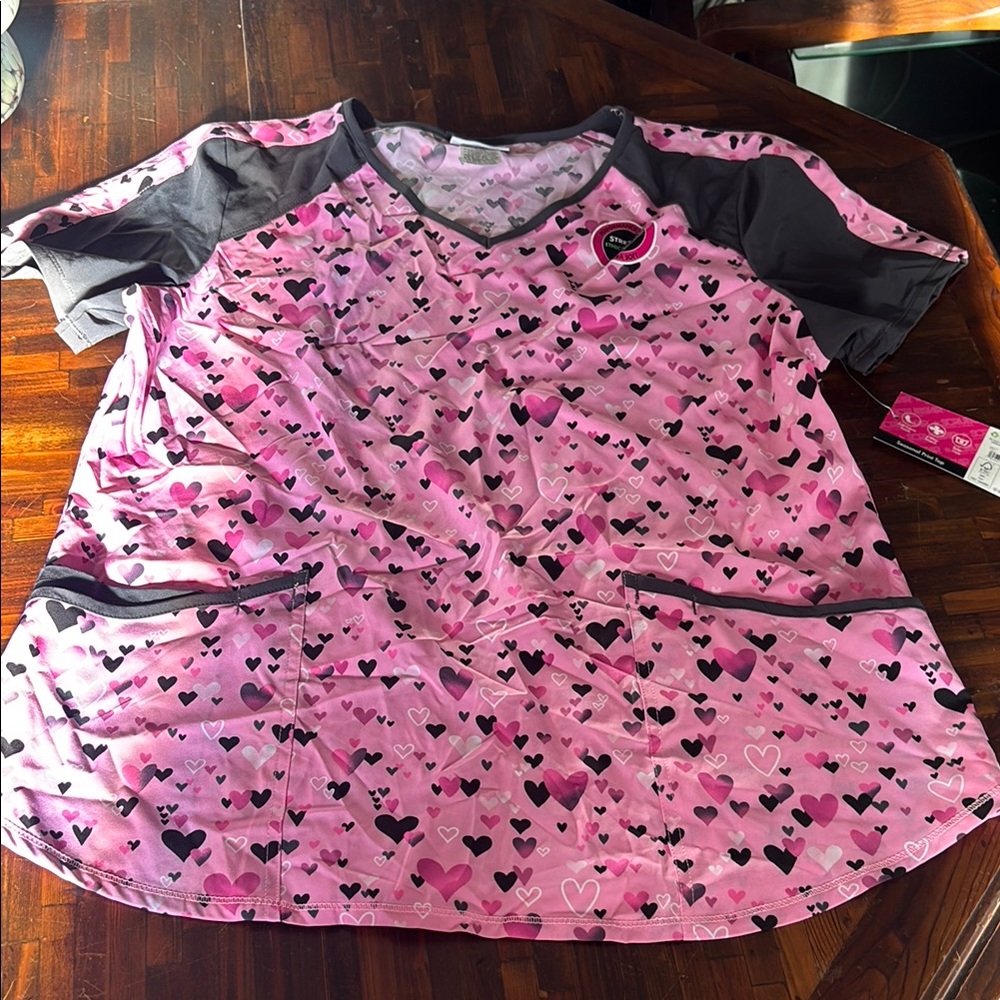 Scrub Star Women’s Pink Heart Pattern Scrub Top